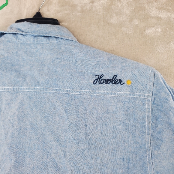 Howler Brothers Voyager Shirt Men SMALL Chambray 4 Pocket Embroidered Denim - Picture 9 of 9